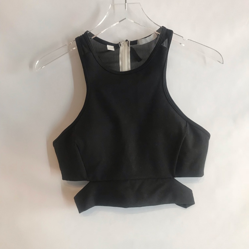 {ZELLA} Black Sports Bra Zip Back Cut Out Detail L